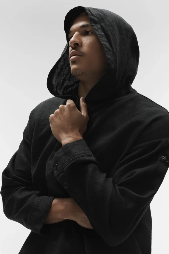 Linen Days Düğmeli Kapüşonlu Kapüşonlu Sweatshirt - Siyah