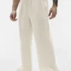 Linen Days Düz Paça Pantolon - Kemik Rengi