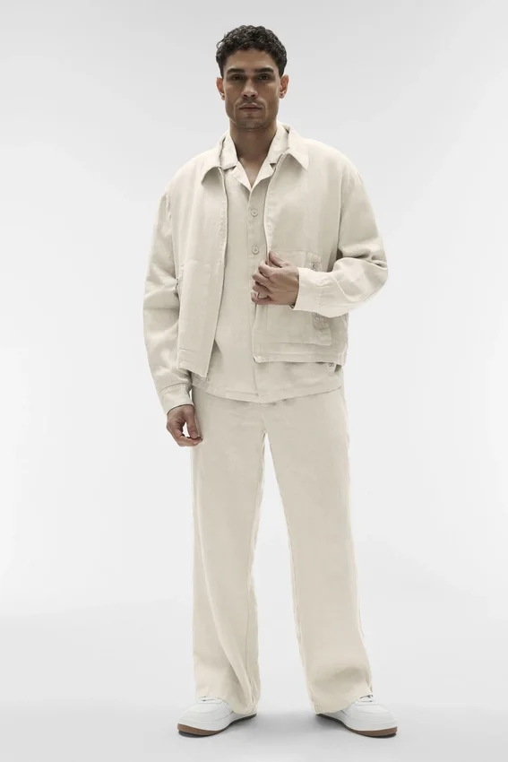 Linen Days Tam Fermuarlı Ceket - Kemik Rengi