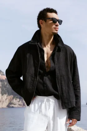 Linen Days Tam Fermuarlı Ceket - Siyah