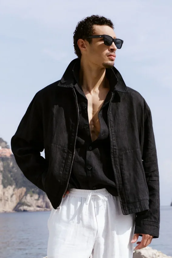 Linen Days Tam Fermuarlı Ceket - Siyah