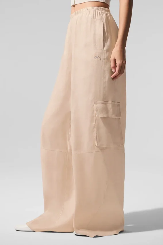 Linen Getaway Kargo Geniş Paça Pantolon - Macadamia
