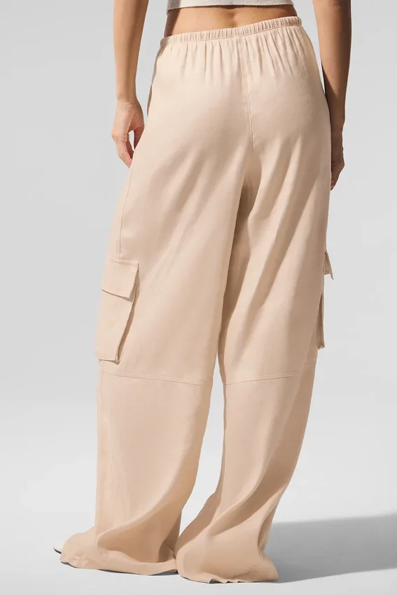 Linen Getaway Kargo Geniş Paça Pantolon - Macadamia