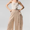 Linen Getaway Kargo Geniş Paça Pantolon - Macadamia