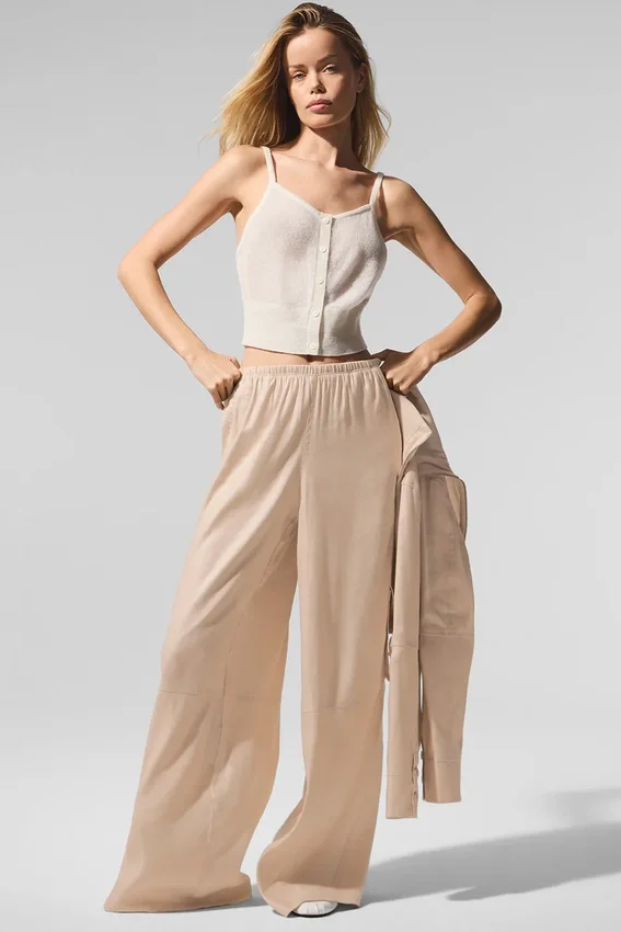 Linen Getaway Kargo Geniş Paça Pantolon - Macadamia
