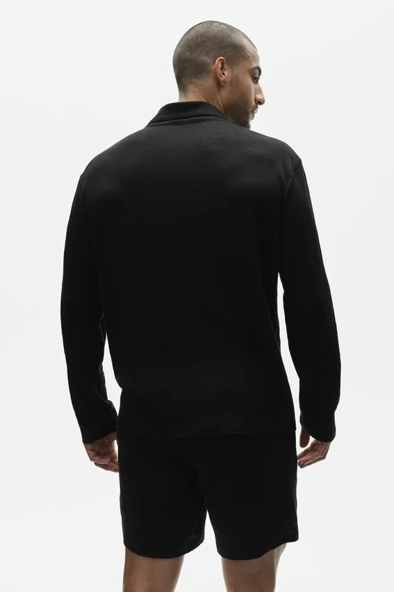 Linen Jersey Coastal Uzun Kollu Düğmeli - Siyah
