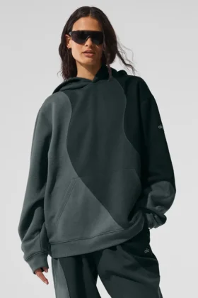 Make Waves Kapüşonlu Sweatshirt - Kömür Yeşili Tonlu