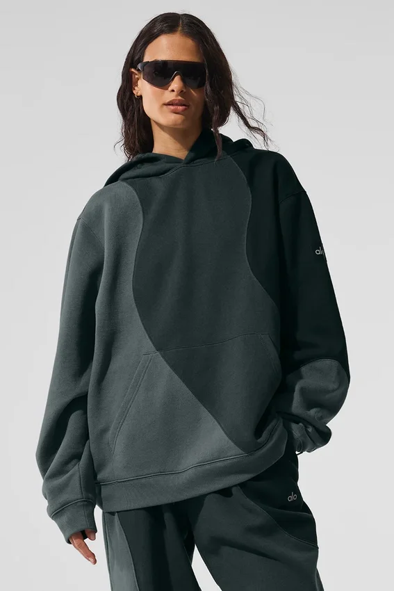 Make Waves Kapüşonlu Sweatshirt - Kömür Yeşili Tonlu