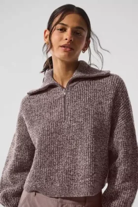 Marl Kazak 1/4 Fermuarlı Pullover - Mantar Rengi Marl