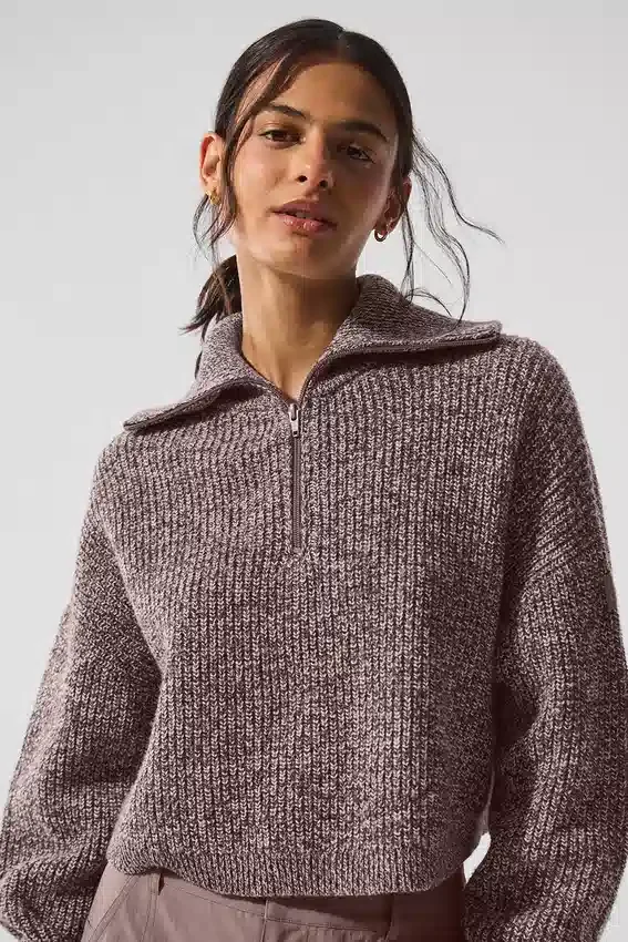 Marl Kazak 1/4 Fermuarlı Pullover - Mantar Rengi Marl