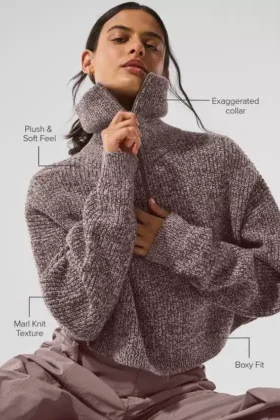 Marl Kazak 1/4 Fermuarlı Pullover – Mantar Rengi Marl