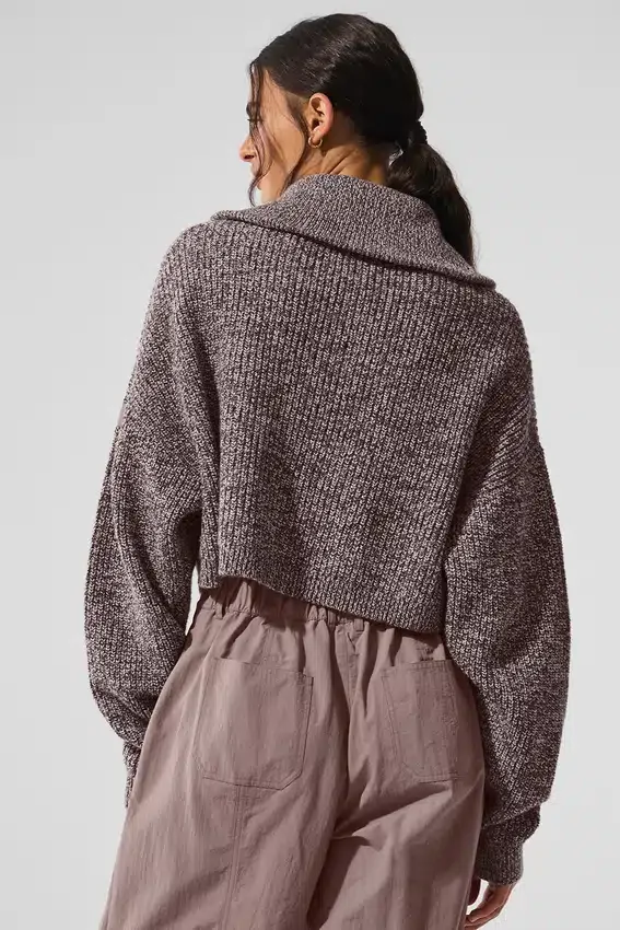 Marl Kazak 1/4 Fermuarlı Pullover - Mantar Rengi Marl
