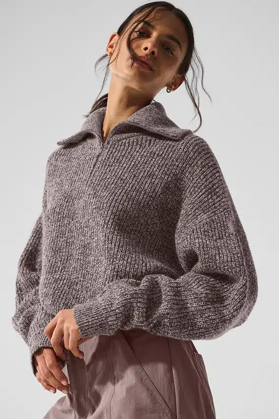 Marl Kazak 1/4 Fermuarlı Pullover - Mantar Rengi Marl