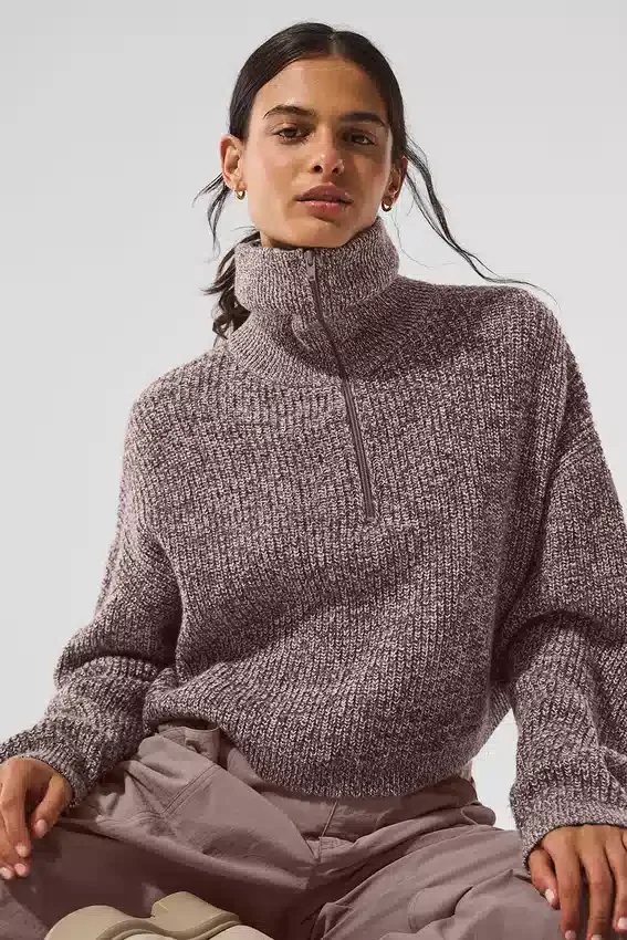 Marl Kazak 1/4 Fermuarlı Pullover - Mantar Rengi Marl