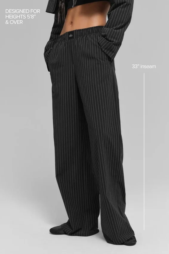 İnce Çizgili Daylight Boxer Pantolon (Uzun) - Siyah/Titanyum