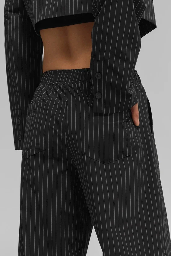 İnce Çizgili Daylight Boxer Pantolon (Uzun) - Siyah/Titanyum