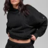 İnce Çizgili Kapüşonlu Sweatshirt - Siyah İnce Çizgili