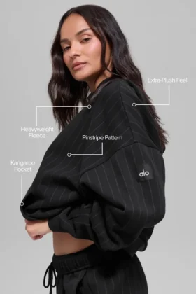İnce Çizgili Kapüşonlu Sweatshirt – Siyah İnce Çizgili