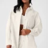 Noktalı Kadife Mountain Side Shacket - Fildişi
