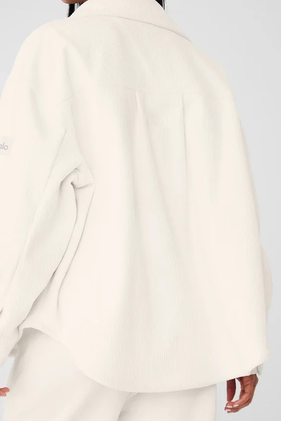 Noktalı Kadife Mountain Side Shacket - Fildişi