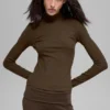 Noktalı Mesmerize Mock Neck Uzun Kollu - Espresso