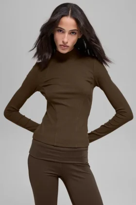 Noktalı Mesmerize Mock Neck Uzun Kollu - Espresso