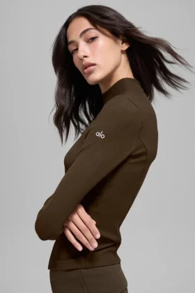 Noktalı Mesmerize Mock Neck Uzun Kollu – Espresso