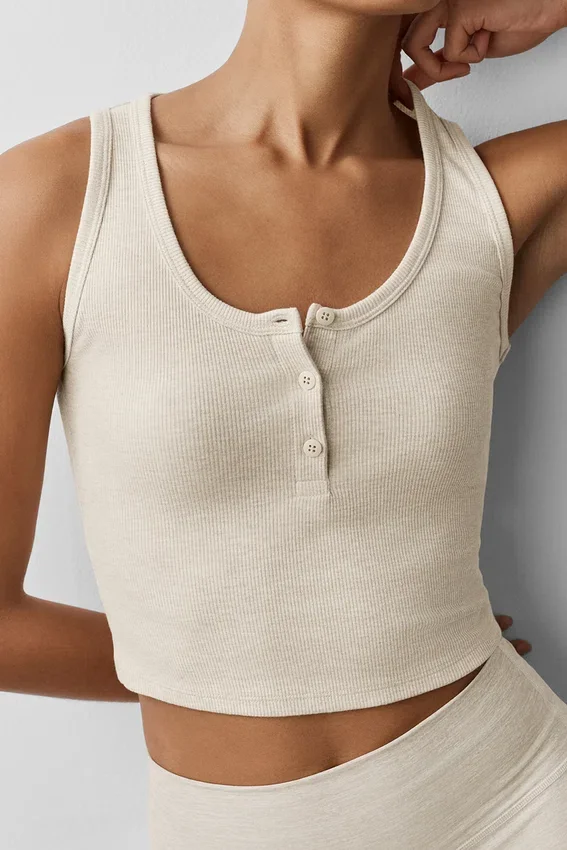 Noktalı Modal Henley Atlet - Yulaf Rengi Melanj