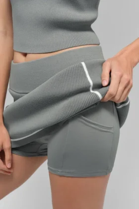 Nörlü Kazak Örme Highline Mini Etek – Ay Gri/Beyaz
