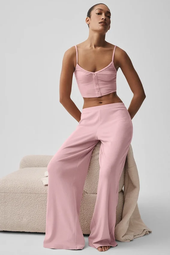 Orta Bel Dreamlight Düz Pantolon - Vintage Pembe