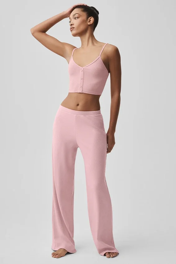 Orta Bel Dreamlight Düz Pantolon - Vintage Pembe