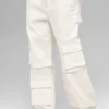 Orta Bel Scout Kargo Pantolon - Fildişi