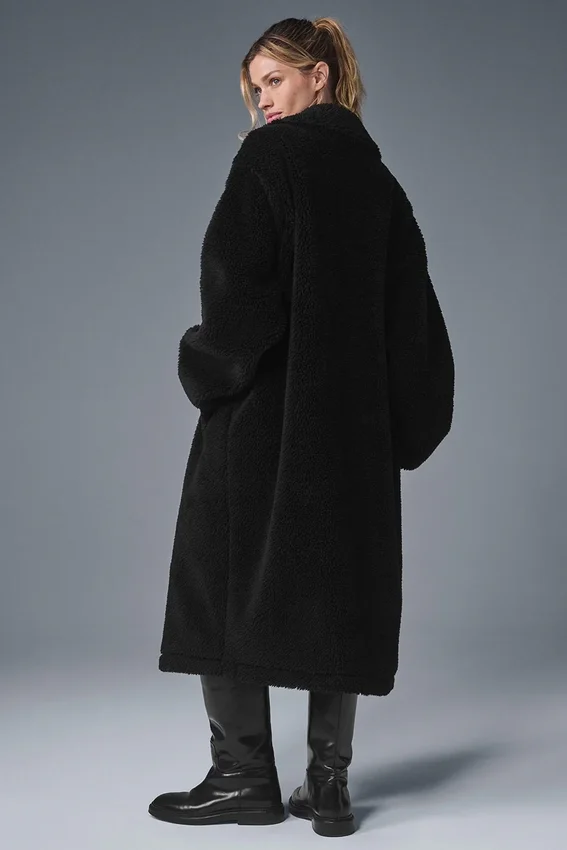 Oversized Sherpa Trençkot - Siyah