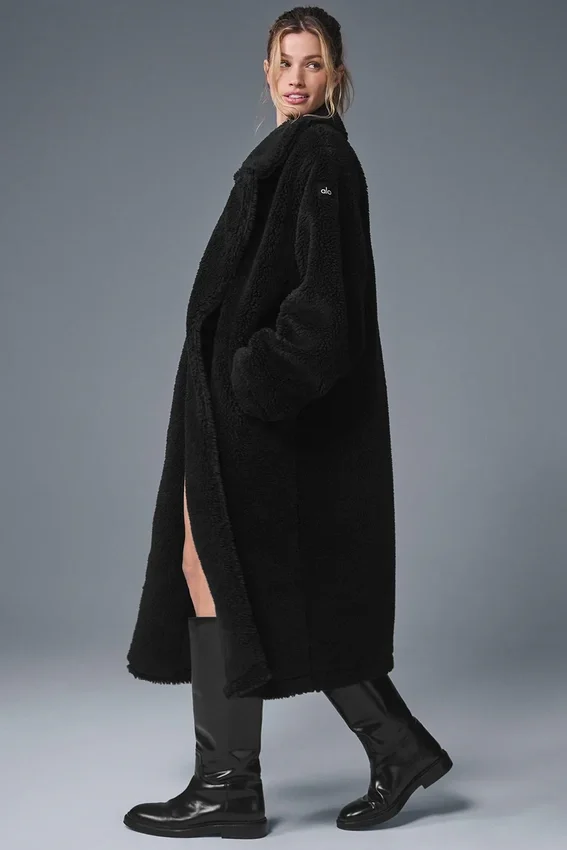 Oversized Sherpa Trençkot - Siyah