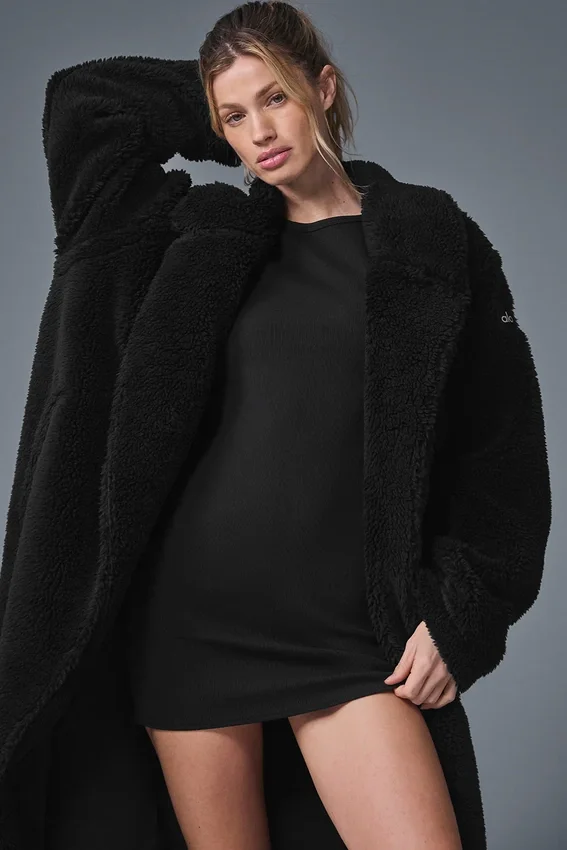 Oversized Sherpa Trençkot - Siyah