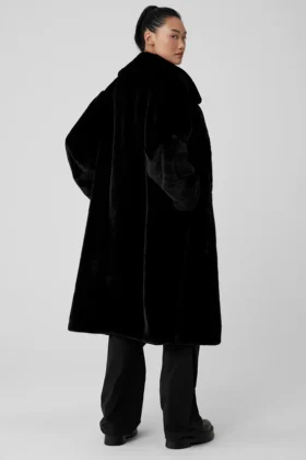 Oversized Suni Kürk Trençkot – Siyah