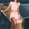 Pamuk Kaşmir High-Waist My Serve Tenis Eteği - Güneşle Parlayan Pembe/Beyaz