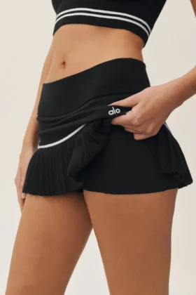 Pamuk Kaşmir High-Waist My Serve Tenis Eteği – Siyah/Beyaz