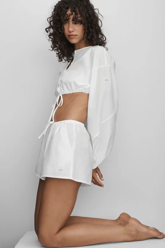 Pamuklu High-Waist Real Deal Şort - Beyaz