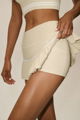 Pamuklu Kaşmir High-Waist My Serve Tenis Eteği – Kum Beji/Beyaz