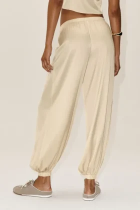 İpek Karışımlı High-Waist Radiance Pantolon – Kum Beji