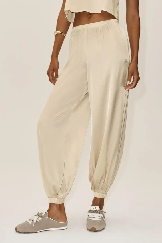İpek Karışımlı High-Waist Radiance Pantolon - Kum Beji