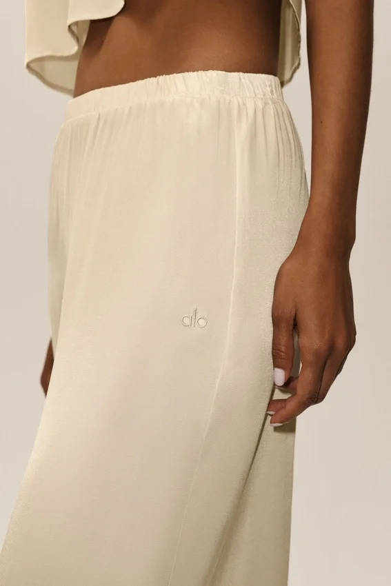 İpek Karışımlı High-Waist Radiance Pantolon - Kum Beji