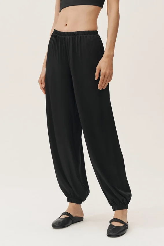 İpek Karışımlı High-Waist Radiance Pantolon - Siyah