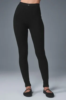 Pointelle Kazak Desenli High-Waist Be Mine Tayt - Siyah
