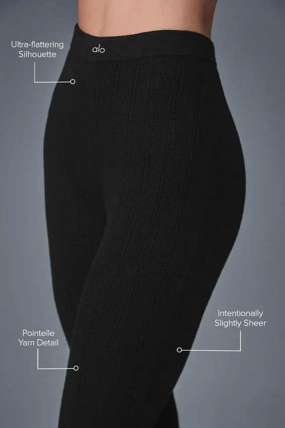 Pointelle Kazak Desenli High-Waist Be Mine Tayt - Siyah