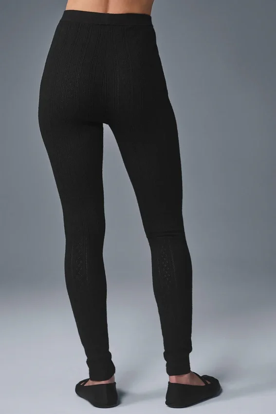 Pointelle Kazak Desenli High-Waist Be Mine Tayt - Siyah
