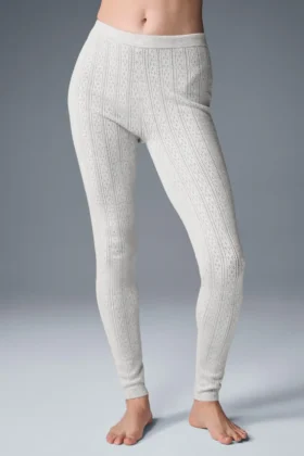 Pointelle Kazak High-Waist Be Mine Tayt - Açık Gri Melanj