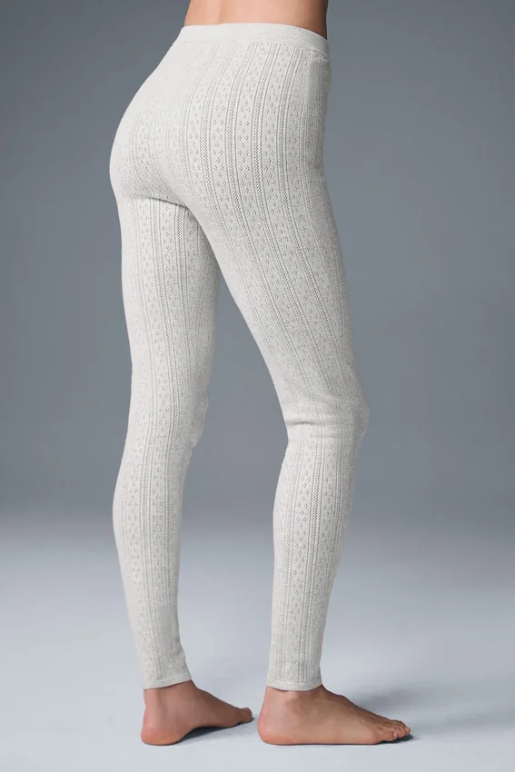 Pointelle Kazak High-Waist Be Mine Tayt - Açık Gri Melanj