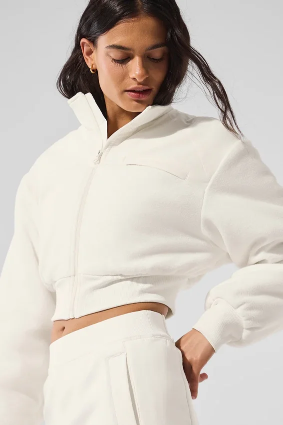 Polar Fleece Kısa Wintry Mix Ceket - Fildişi